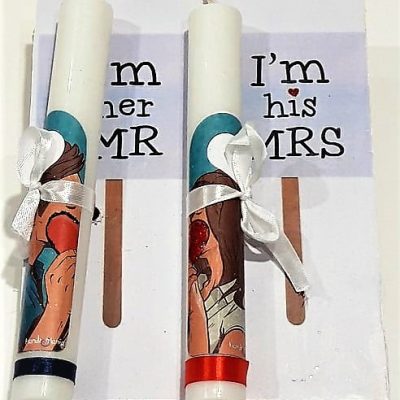 Σετ χειροποίητες πασχαλινές λαμπάδες για ζευγάρια με ξύλινο κάδρο