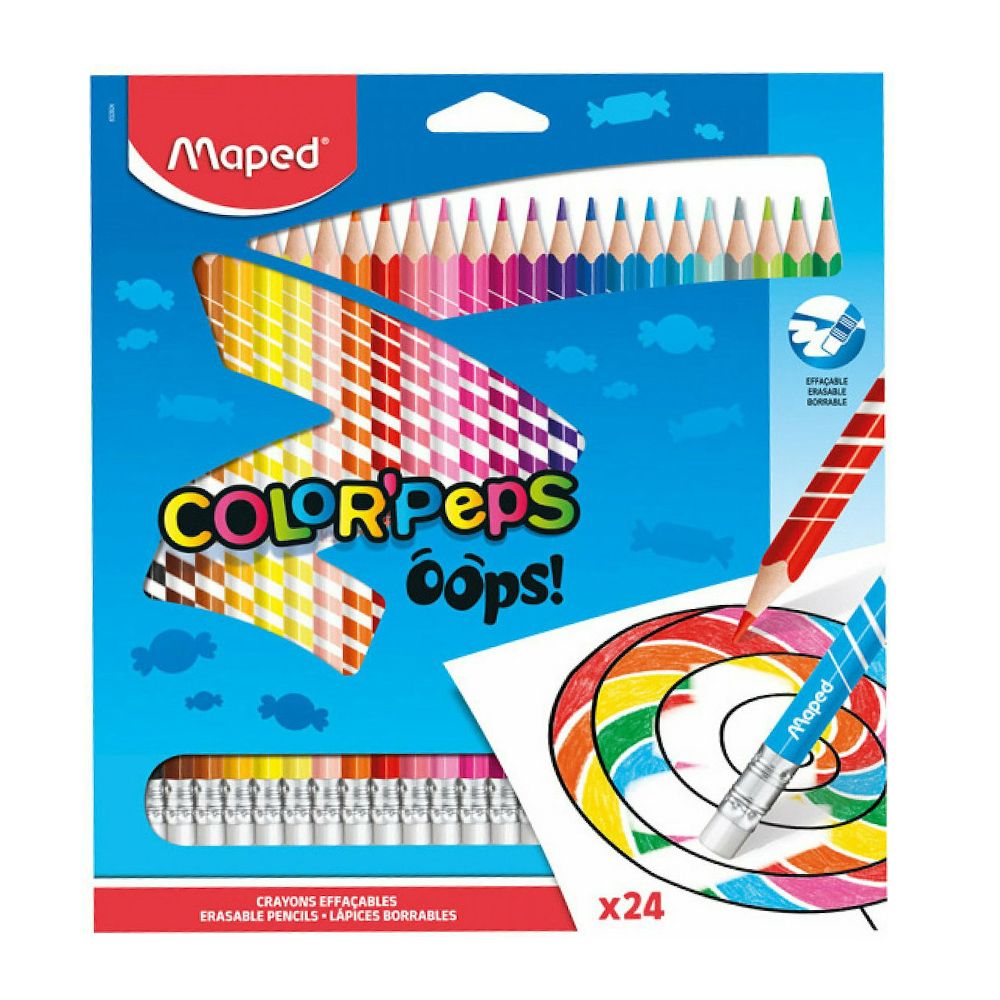 Ξυλομπογιές Maped color’peps oops με γόμα που σβήνουν σετ 24 χρωμάτων (832824)