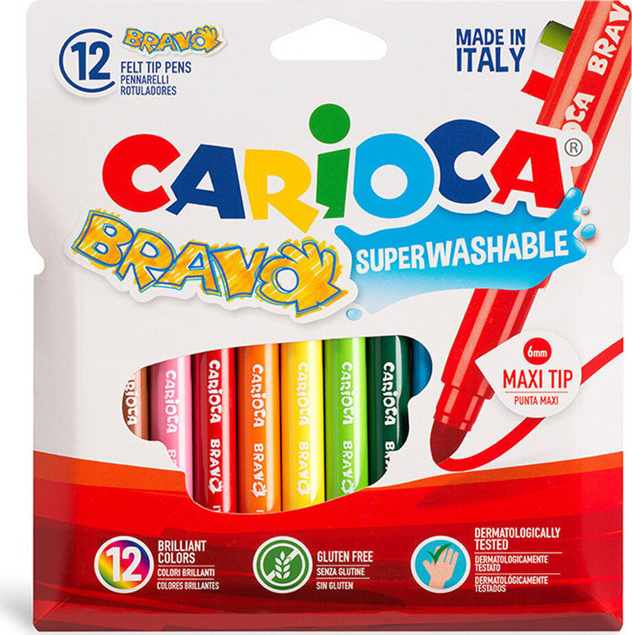 Carioca Bravo Πλενόμενοι Μαρκαδόροι Ζωγραφικής Χονδροί σε 12 Χρώματα 10342755