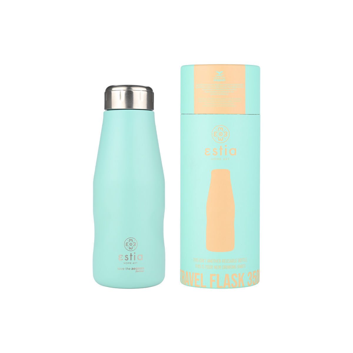 Estia Travel Flask Save the Aegean Ανακυκλώσιμο Μπουκάλι Θερμός Ανοξείδωτο BPA Free 350ml Bermuda Green 01-22334