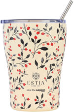 Estia Coffee Mug Save The Aegean Ανακυκλώσιμο Ποτήρι Θερμός Ανοξείδωτο BPA Free 350ml Bloom Beige με Καλαμάκι