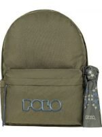 Polo Original Double Scarf Σχολική Τσάντα Πλάτης Δημοτικού Χακί με Θήκη για Παγούρι 27lt - Image 3