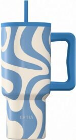 Estia Save Aegean Ανακυκλώσιμο Handled Tumbler Θερμός Ανοξείδωτο BPA Free 900ml OCEAN WAVES με Καλαμάκι και Λαβή
