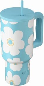 Estia Save Aegean Ανακυκλώσιμο Handled Tumbler Θερμός Ανοξείδωτο BPA Free 900ml BLUE DAISY με Καλαμάκι και Λαβή - Image 2