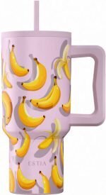 Estia Save Aegean Ανακυκλώσιμο Handled Tumbler Θερμός Ανοξείδωτο BPA Free 900ml BANANA MOOD με Καλαμάκι και Λαβή