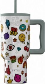 Estia Save Aegean Ανακυκλώσιμο Handled Tumbler Θερμός Ανοξείδωτο BPA Free 900ml URBAN VIBES με Καλαμάκι και Λαβή