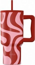 Estia Ανακυκλώσιμο Handled Tumbler Θερμός Ανοξείδωτο BPA Free 900ml CORAL WAVES με Καλαμάκι και Λαβή